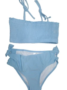 Girls'  2 Piece Blue Smocked Ruffle Swimsuit Bikini 140 10 New - Picture 1 of 7