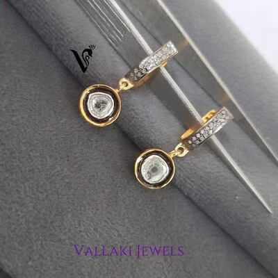 PENDIENTE HECHO A MANO Pavé Diamante Polki Gota Plata de Ley 925 Mínimo Regalo para Ella Foto 1 de 4