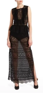 VESTIDO ULLA JOHNSON LILIA HECHO A MANO NEGRO ENCAJE TRANSPARENTE CON VOLANTES ESMOQUIN DELANTERO MAXI 6 - Imagen 1 de 16