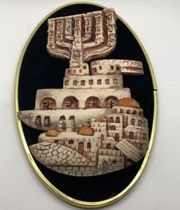 Judaica Jerusalem Old City Hand Made Wood And Stone Art 7-Branched Menorah - Picture 1 of 5