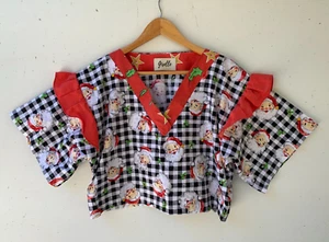 Handmade Womens Santa Gingham Print Summer Christmas Top Size M - Imagen 1 de 3