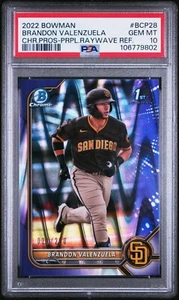 2022 Bowman Chrome Purple Raywave #BCP28 Brandon Valenzuela RC PSA 10 /250 - Picture 1 of 2