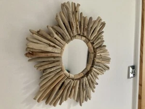 Wooden DRIFTWOOD Sun Star Wall Mirror Rustic Sunburst Starburst Celestial 42cm - Picture 1 of 8