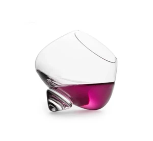 250ml Unique Rotating Tilt Clear Wine Glass Wide Belly Liquor Cup Whiskey Bar - Picture 1 of 5