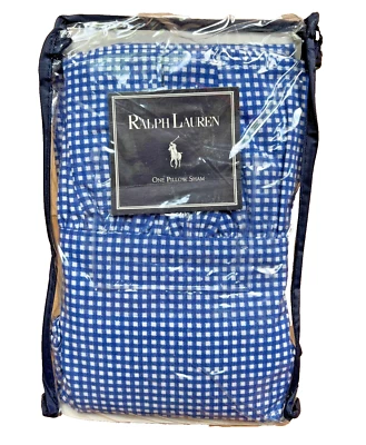 Vintage Ralph Lauren Pequeño Cuadros Guinga Azul Blanco Rayas Volantes KING Sham Nuevo con Etiquetas Foto 1 de 4