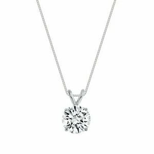 1CT Simulated Diamond Pendant Real 14K Solid White Gold Round Charm 6mm - Picture 1 of 3