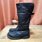 Frye Tall Leather Boots Fur Lined Mid Calf Black Size 8 Buckle Riding 