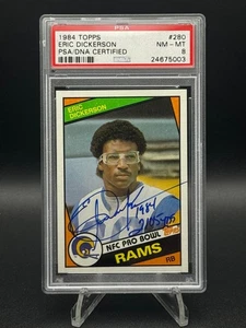 Signed 1984 Topps #280 Eric Dickerson RC 🏈 HOF 🔥 PSA 8 Auto + Inscription 🔥 - Picture 1 of 5