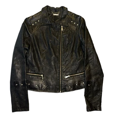 JouJou Womens Faux Leather Jacket Size L Black Moto Motorcycle - Image 1 of 4