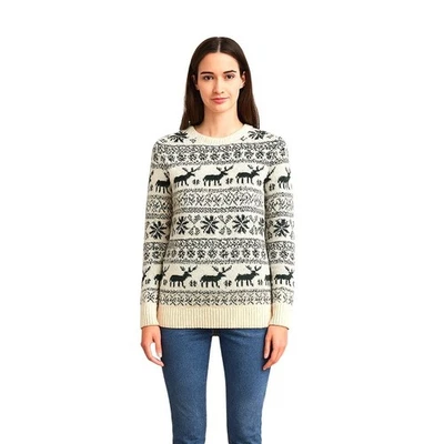 Suéter Forever 21 Mujer Navidad Reno Copo de Nieve Estampado Cuello Redondo Foto 1 de 4