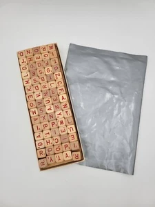 Set of 75 Vintage Scrabble Rsvp Game solid Wood Letter Cubes Alphabet With Bag - Picture 1 of 6