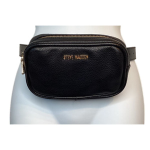 Steve Madden Womens Rectangle Belt Bag Fanny Pack Faux Leather Black Belt 43" L