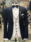 Men Navy Blue Shawl Lapel Suit Groom Tuxedos Prom Formal Wedding Suit Tailored
