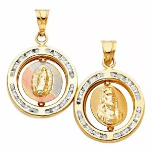 14k Tri Color Gold Lord Jesus Christ Double Sided Pendant CZ Guadalupe Oro 15mm - Picture 1 of 1