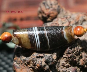 Energy Tibetan old Agate Nautral Silkworm Stripes Big Rich Ox Horn Dzi bead $$$ - Picture 1 of 7