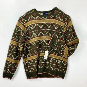 New Club Room Macys Ski Sweater L Wool Blend Red Green Knit Christmas Gift - Picture 1 of 12