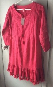 CATHERINE MALANDRINO Dress Pink Fringe Coverup Cotton XSMALL Boho NEW - Picture 1 of 9