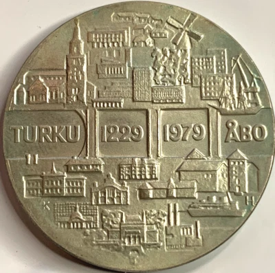 Moneda de Plata 25 Markkaa Finlandia 1979 Rara - Turku 750 Aniversario Coleccionista Foto 1 de 3