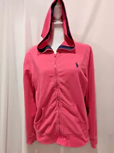 Ralph Lauren Womens Large Pink Full Zip Hooded Sweatshirt Blue Pony Vintage Y2K - Picture 1 of 14
