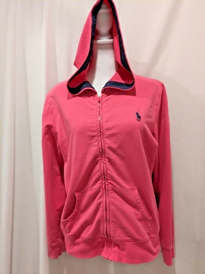 Ralph Lauren Womens Large Pink Full Zip Hooded Sweatshirt Blue Pony Vintage Y2K - Image 1 of 4