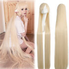 Chobits Chi 59" super lange gerade blonde Cosplay Perücke Party Haarperücken & J