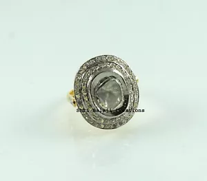 Anello Gioielli Argento Sterling 925 Diamante Diamante Rosacut Diamante Naturale - Foto 1 di 2