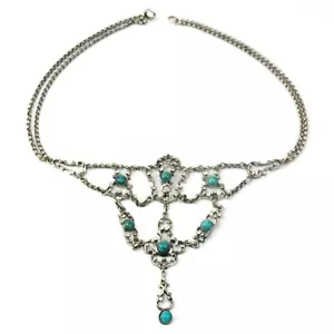 Antikes Collier aus 835er Silber Türkis? Apatit? ca. 1920 Eyecatcher Statement - Bild 1 von 5