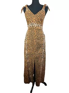 ASOS Tie Back Linen Maxi Dress Women's Size 2 in Leopard Print - Picture 1 of 10
