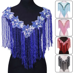 Beaded Tube Fringe Tassel Trim Ribbon Dance Costume Dress Collar Sewing Lace NEW - Picture 1 of 36