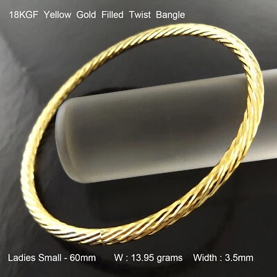 Brazalete Real Oro Amarillo 18KGF Relleno Torcido Sólido Pulsera Damas Talla Pequeña 60mm Foto 1 de 3
