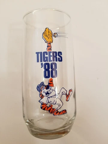 1988 Vintage Detroit Tigers Baseball Drinking Glass Tumbler Burger King PAWS Cover