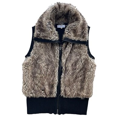 Calvin Klein Mujeres S Marrón Imitación Piel Frontal Negro Suéter Tejido Mezcla de Lana Cremallera Chaleco Foto 1 de 4