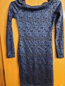 Patty Boutik Women's Dress Long Sleeve Blue Shoulder Knee Length Medium Mesh - Picture 1 of 4