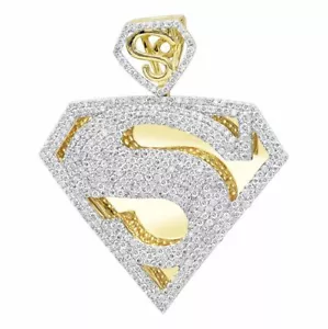 Superman PENDANT 6.75 CT Round Simulated Diamond  14K Yellow Gold Plated Brass - Picture 1 of 1