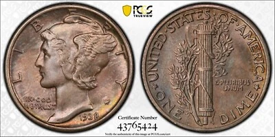 1938 Mercury Dime PCGS MS66FB Toned - Image 1 of 4