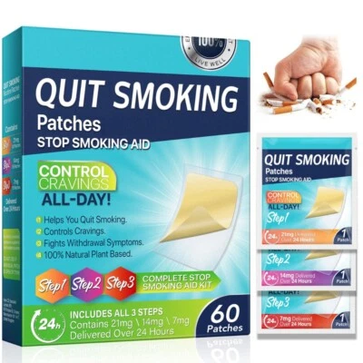 Quit Smoking Patches Step 1 2 3 - 21mg, 14mg, 7mg Nicotine, 60 Count Stop Aid - Image 1 of 4