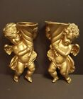 Vintage Florentine Style Ornate Pair Gold Cherubs Angels Putti Wall Pockets