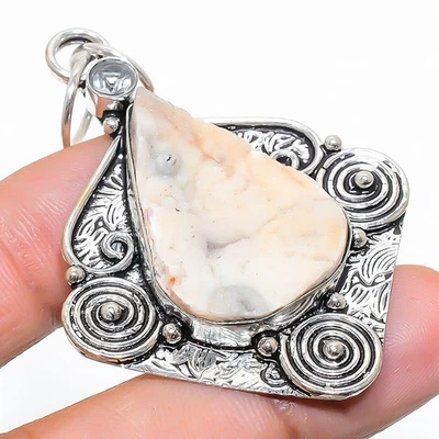 Maligano Diaspro, Topazio Bianco Gemma 925 Argento Sterling Ciondolo Gioielli - Immagine 1 di 4