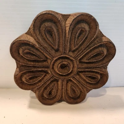 Estampilla en bloque de impresión textil tela redonda tallada a mano india de colección 7" x 7" Foto 1 de 4