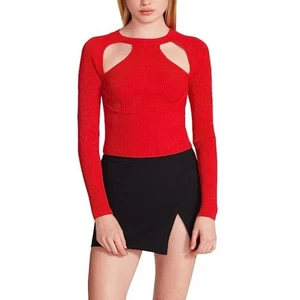 Top Steve Madden Corte Acanalado Tejido Rojo Talla Pequeña Nuevo con Etiquetas Manga Larga Recortado - Imagen 1 de 8