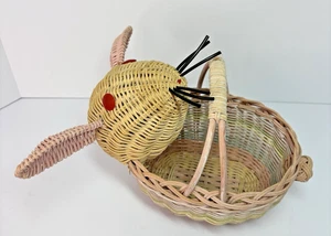 Vintage Wicker Basket Bunny Rabbit Shape Pastel Decor-Spring, Cottagecore - Picture 1 of 6