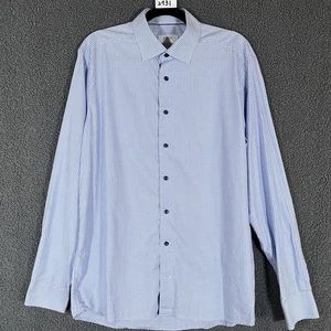 Eton Fine Twill Cotton Slim Check Button Up Shirt - Men's Size 43/17 - Blue - Picture 1 of 9