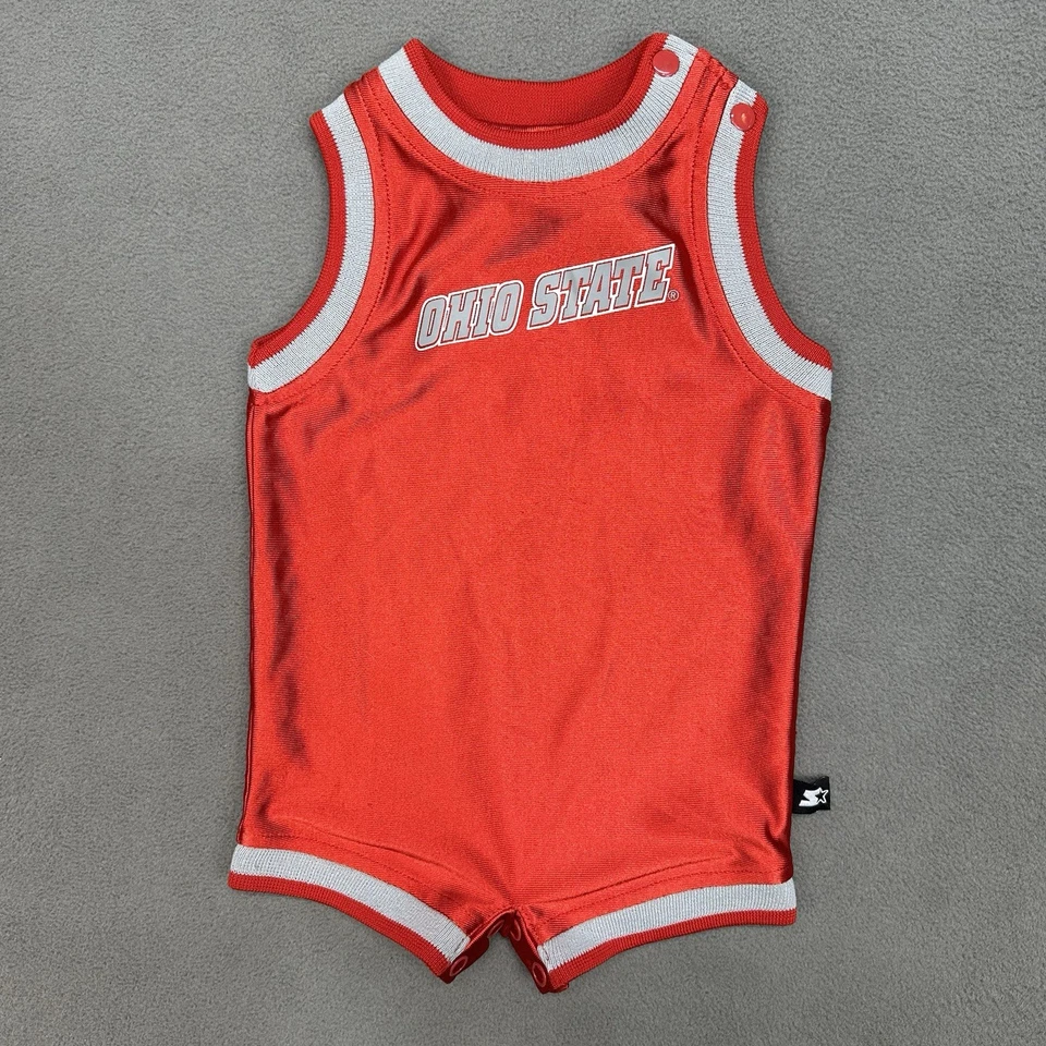 复古 Starter Ohio State 婴儿连身裤 3-6 个月红色无袖 NCAA 球队服装 — 第 1/4 张图片