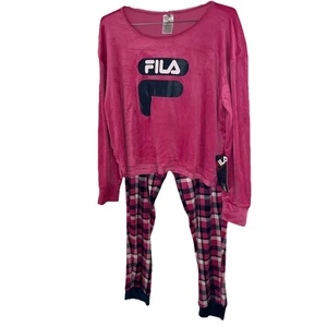 Nwt Fila 2pc Woman’s Sleepwear Set Velvet Pink Plaid XL Long Sleeve Pants Soft - Picture 1 of 8