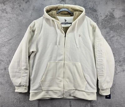 U.S. Polo Assn. Jacket Mens 2XL White Beige Sherpa Fur Fleece Lined Hoodie  NWT - Image 1 of 4