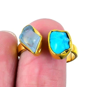 Arizona Turquoise Stone Mother Cluster Ring Jewelry Size 8.5 925 Solid Silver - Picture 1 of 7