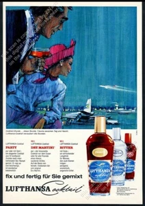 Lufthansa 1965 pareja de cócteles en aeropuerto y aviones arte alemán de colección anuncio impreso - Imagen 1 de 7