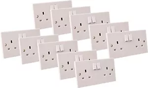 10 x Electric Double Wall Socket 13Amp with Switched UK Plug- White, with screws - Picture 1 of 2