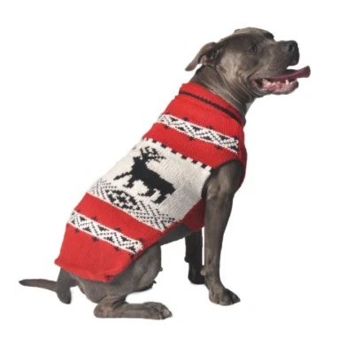 Red Reindeer Shawl Knit Dog Sweater Chilly Dog Hand Knit Wool  XXS-XXXL Puppy - Image 1 of 4
