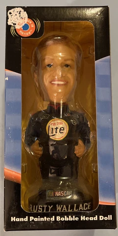 Rusty Wallace NASCAR Bobble Head Doll NEW IN BOX Hand Painted! 2001 Miller Lite Cover